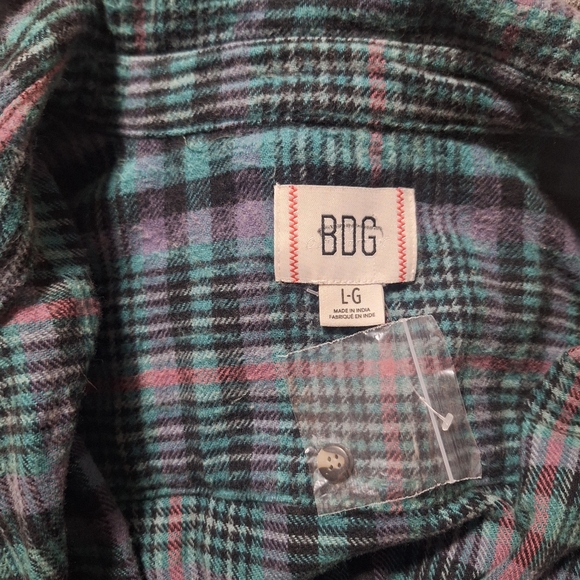 NEW Urban Outfitters Dani BDG Green Blue Plaid Flannel Shirt Tunic L - Picture 6 of 6